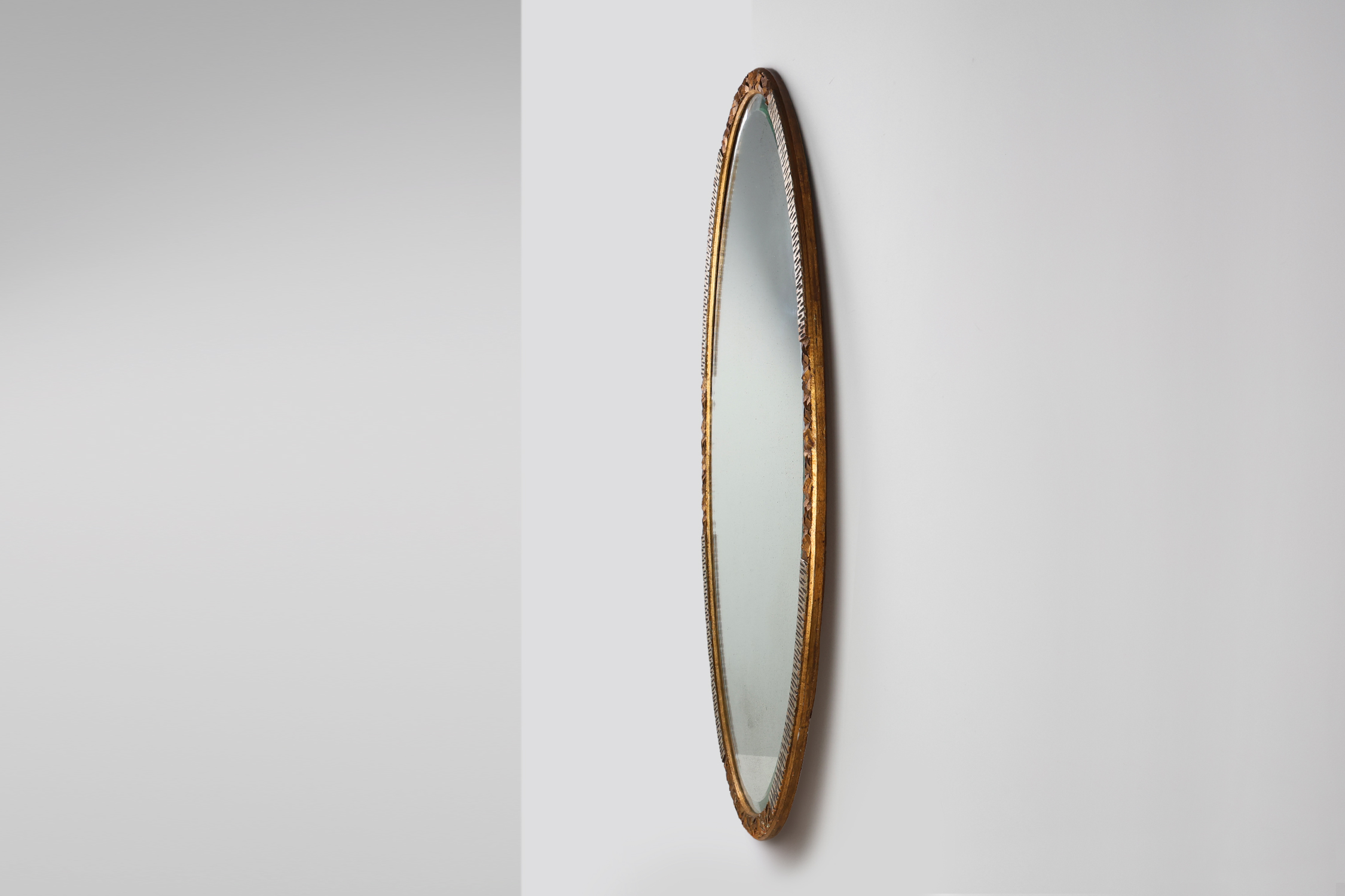 Large French Art Deco gilded and silvered Oval Mirror, ca. 1910thumbnail